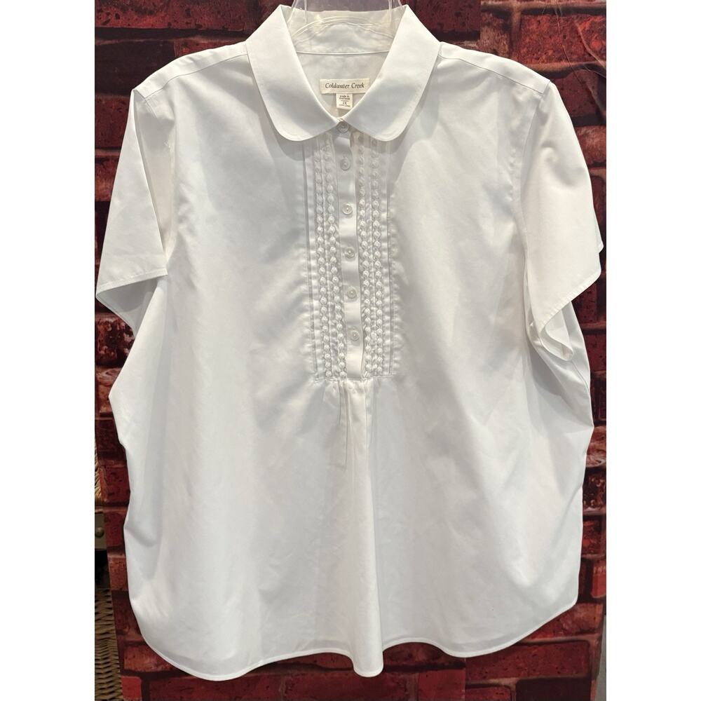 Coldwater Creek Short Sleeve Blouse Ruffled 1/2 Buttons Size 2X